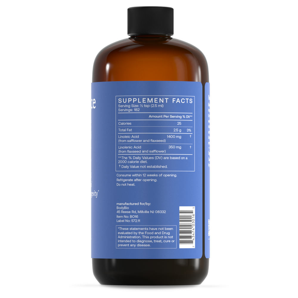 BodyBio Balance Oil Supplement Facts Label