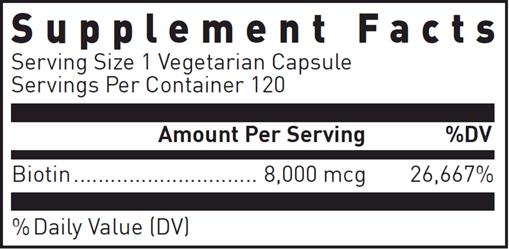 Biotin 8 mg Supplement Facts Label