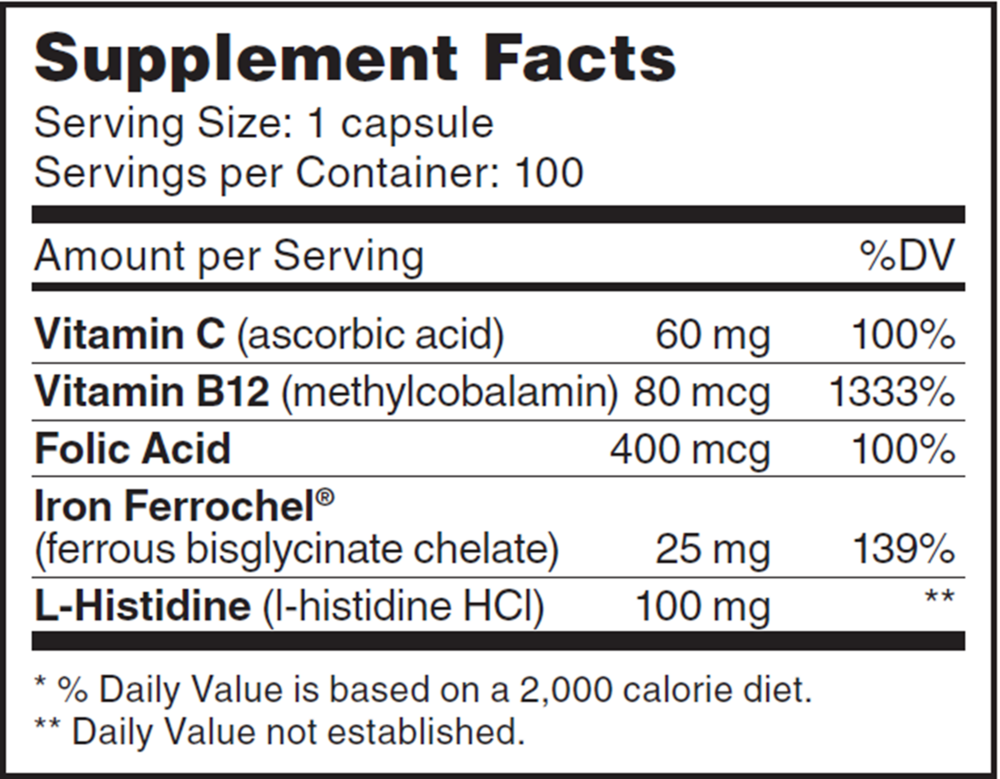 Iron Complex Supplement Facts Label