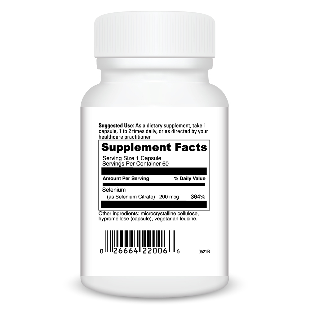 Selenium Citrate Supplement Facts Label