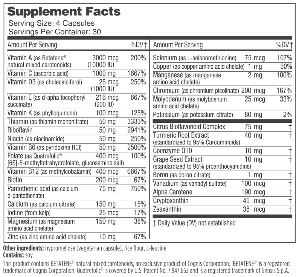 Supreme Multivitamin Supplement Facts Label