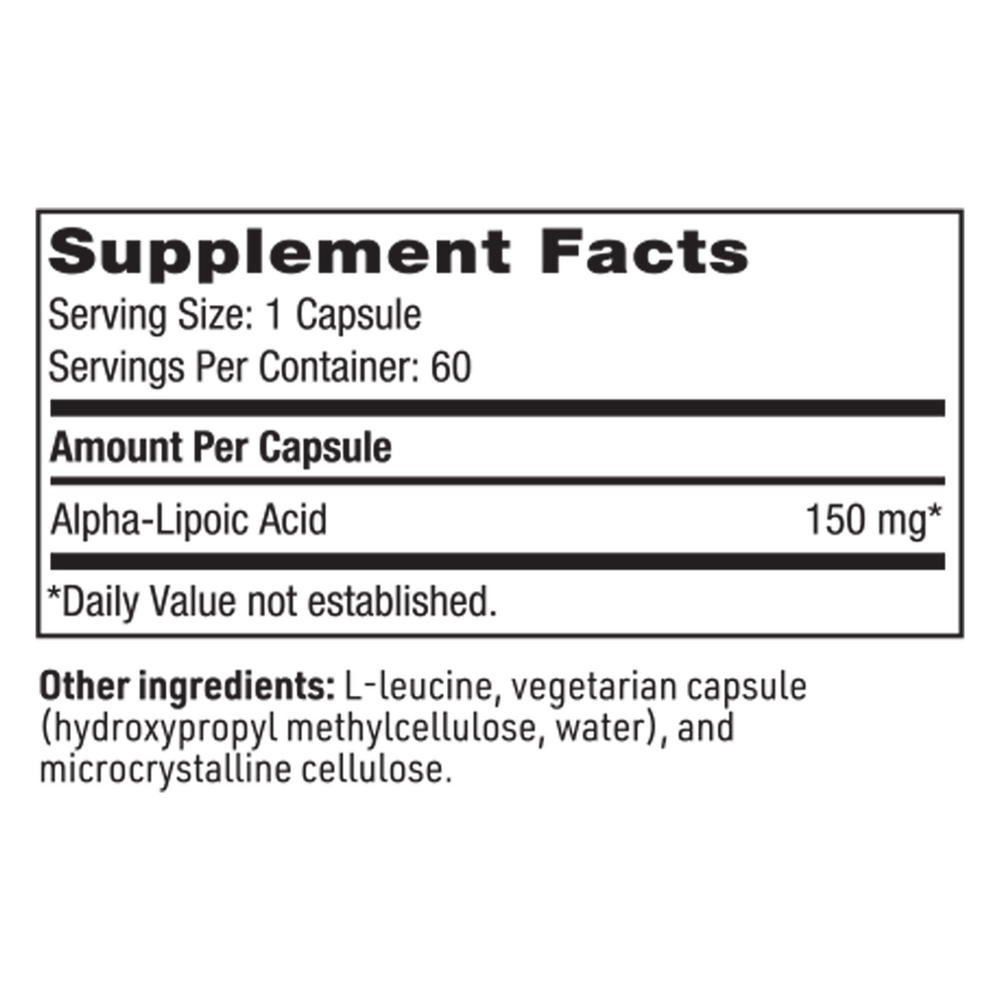 Alpha-Lipoic Acid 150 mg Supplement Facts Label