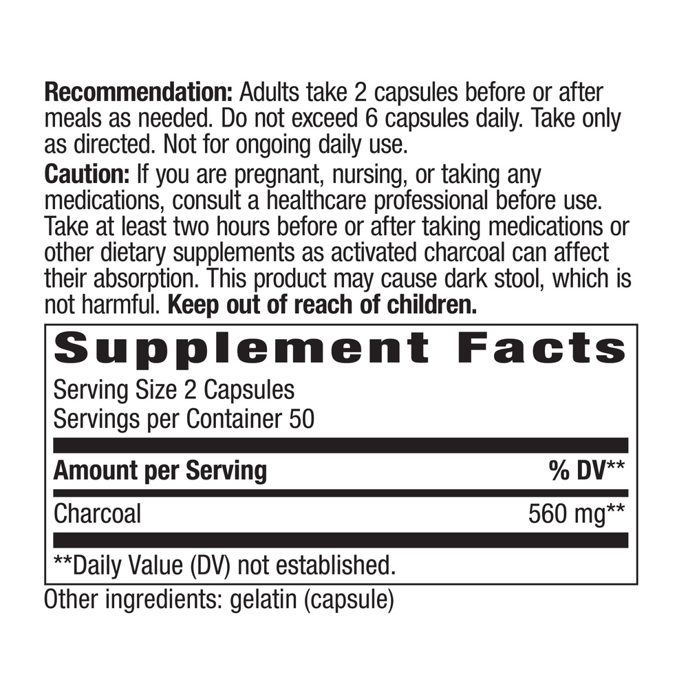 Charcoal Activated Supplement Facts Label