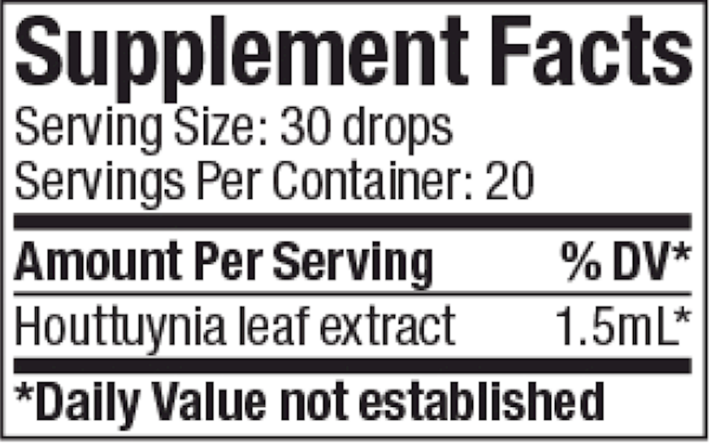 Houttuynia Supplement Facts Label