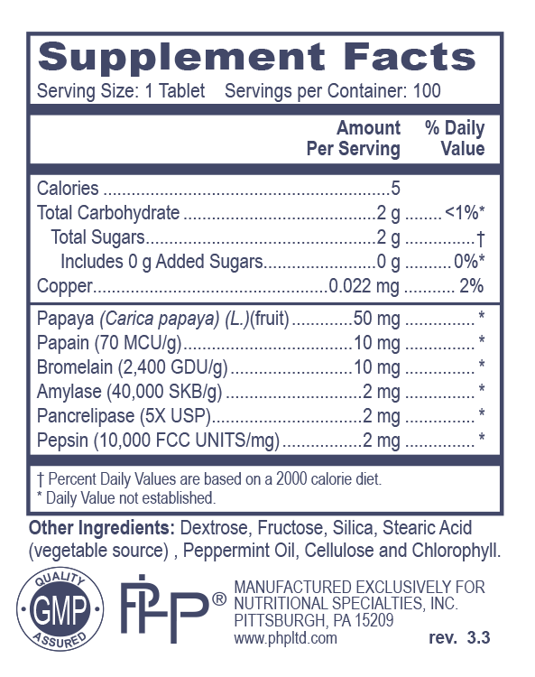 Enzymints Supplement Facts Label