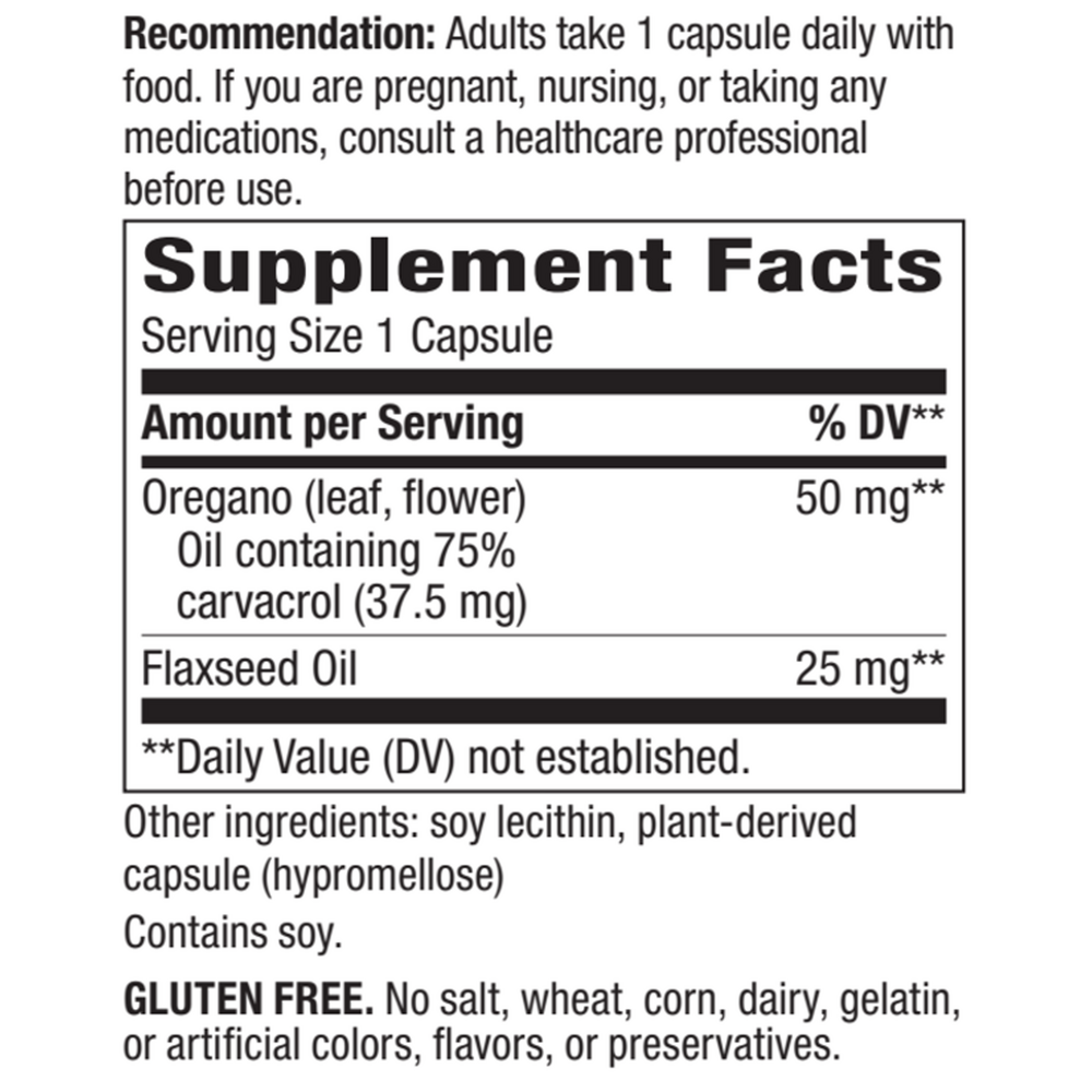 Oregano Oil (Std) 60 liquid veg capsules Supplement Facts Label