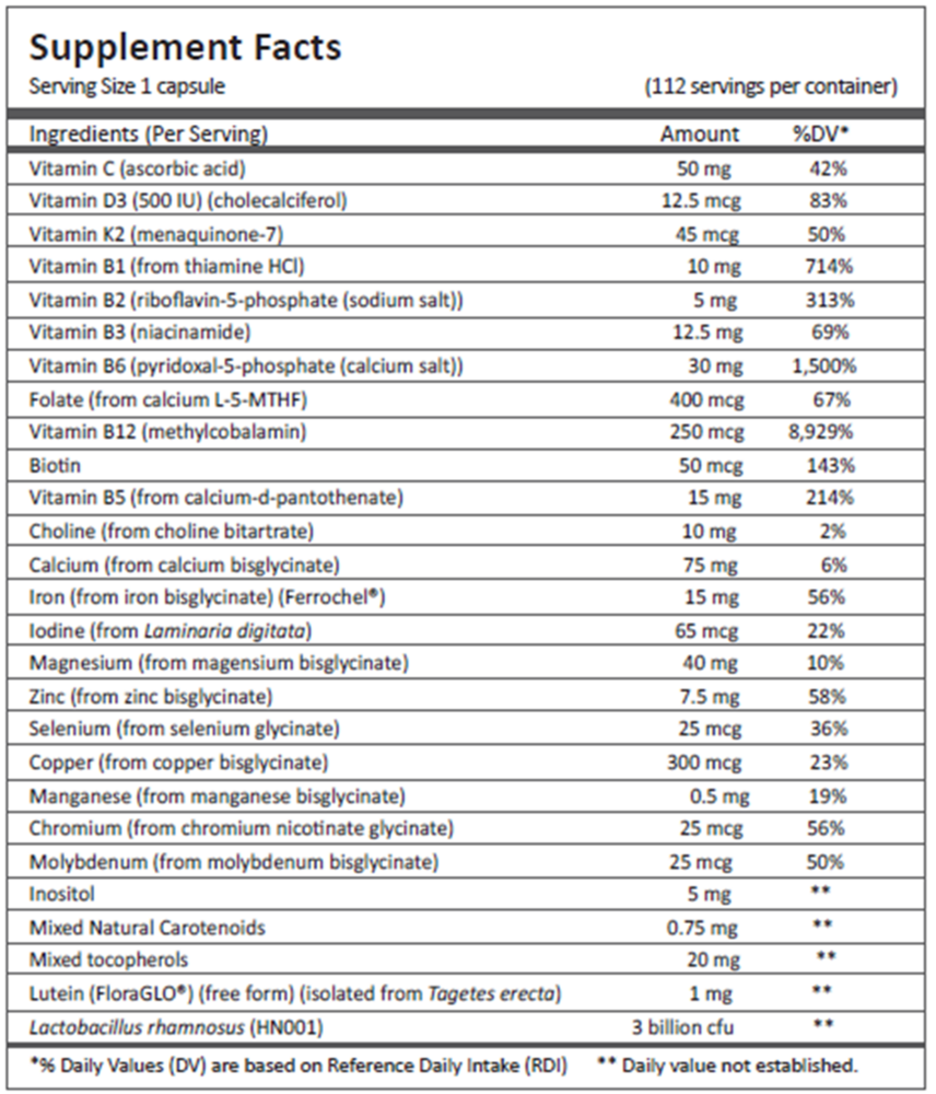 Perinatal Multi+ Kit Supplement Facts Label