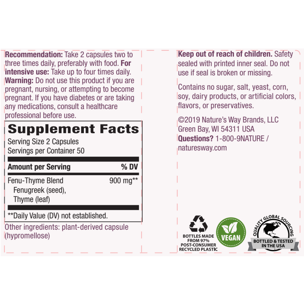 Fenu-Thyme Supplement Facts Label
