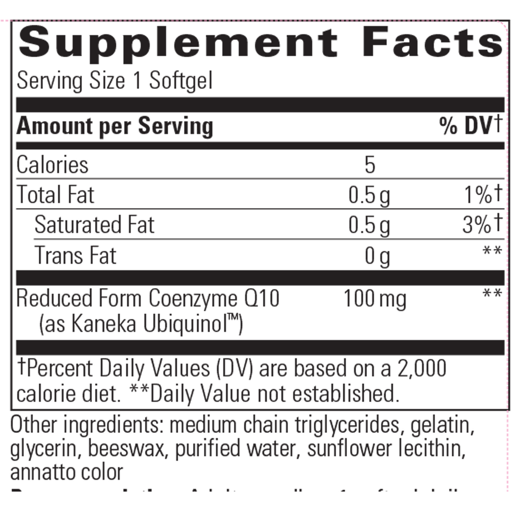 UBQH - 100 mg Supplement Facts Label