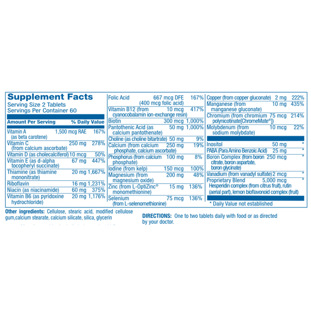 AVED-Multi Optimal Health Supplement Facts Label