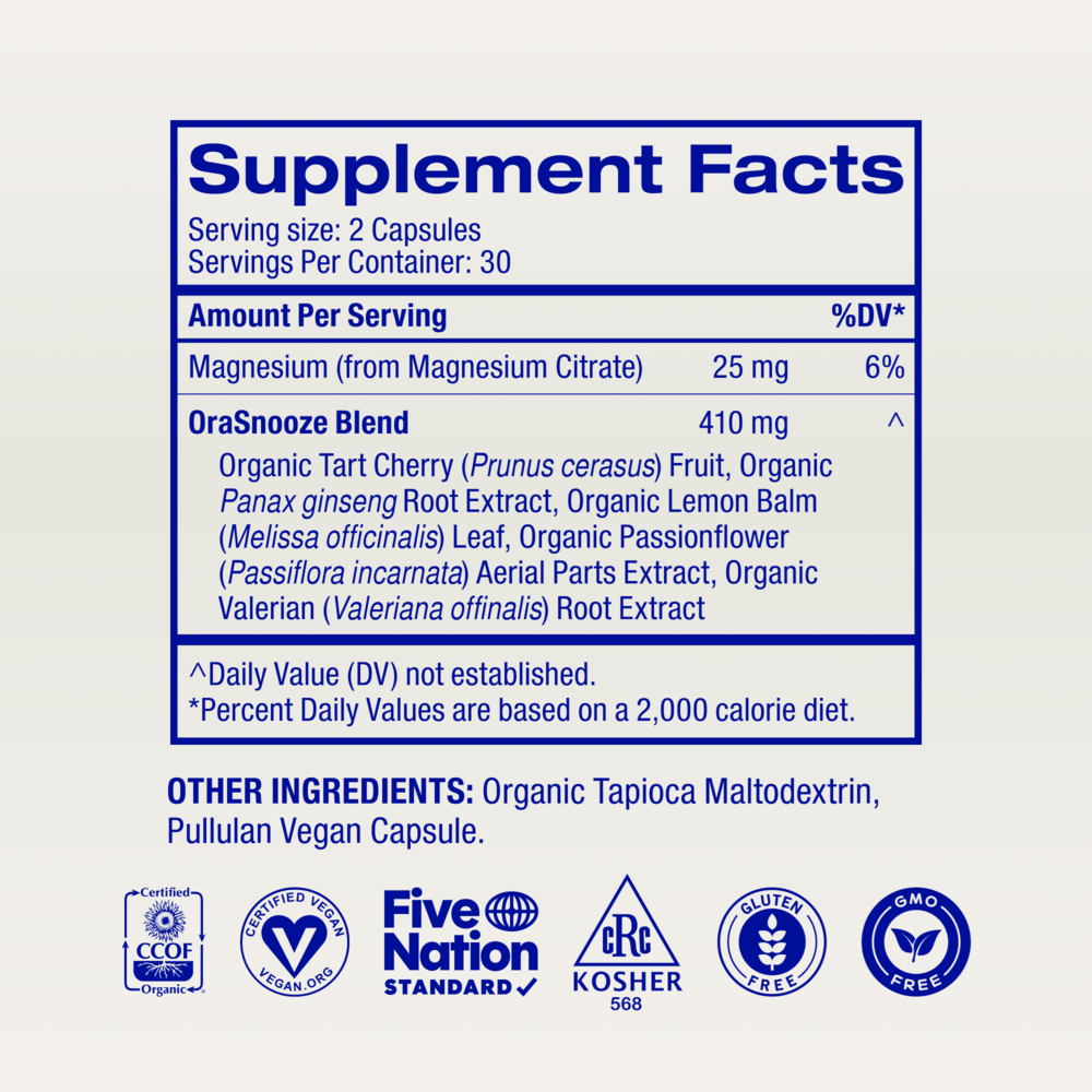 You're A Knockout: Sleep & Stress Support Capsules Supplement Facts Label