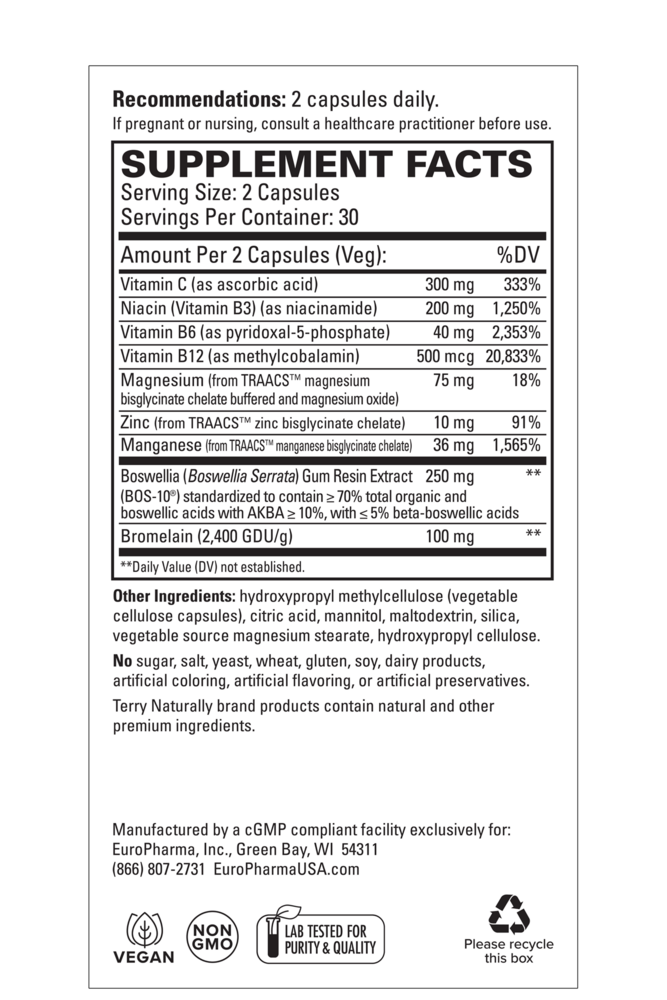 Healthy Ligaments & Tendons Supplement Facts Label