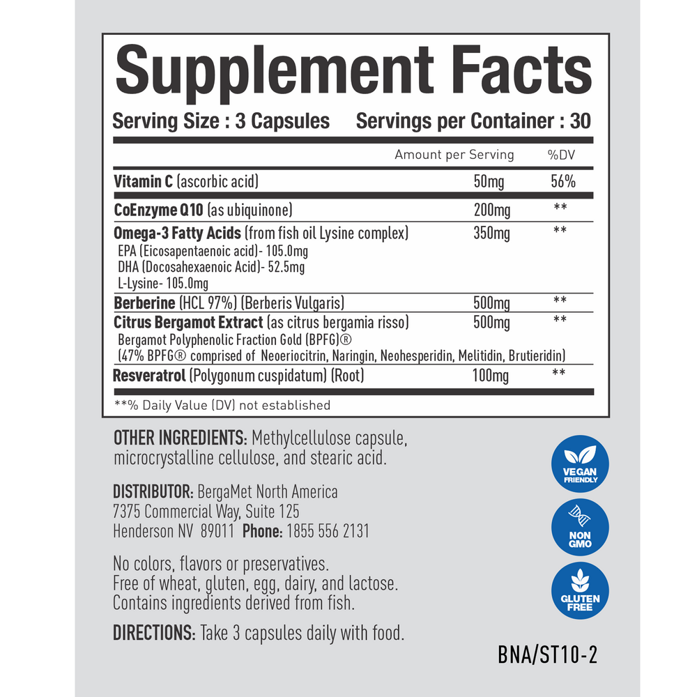 Stat10 CoQ10+ Supplement Facts Label