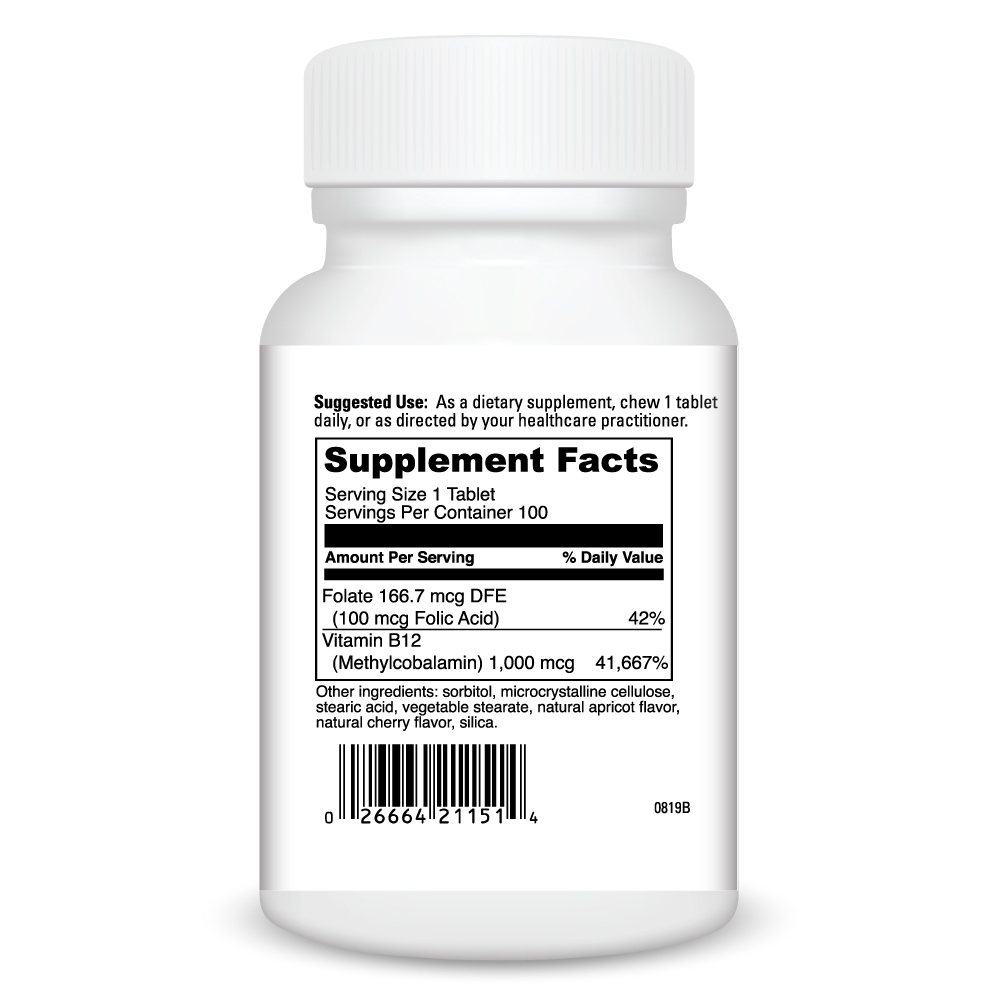 Chewable B12 MC Supplement Facts Label
