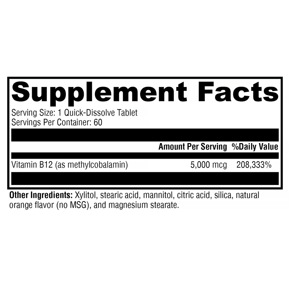 Methylcobalamin Supplement Facts Label