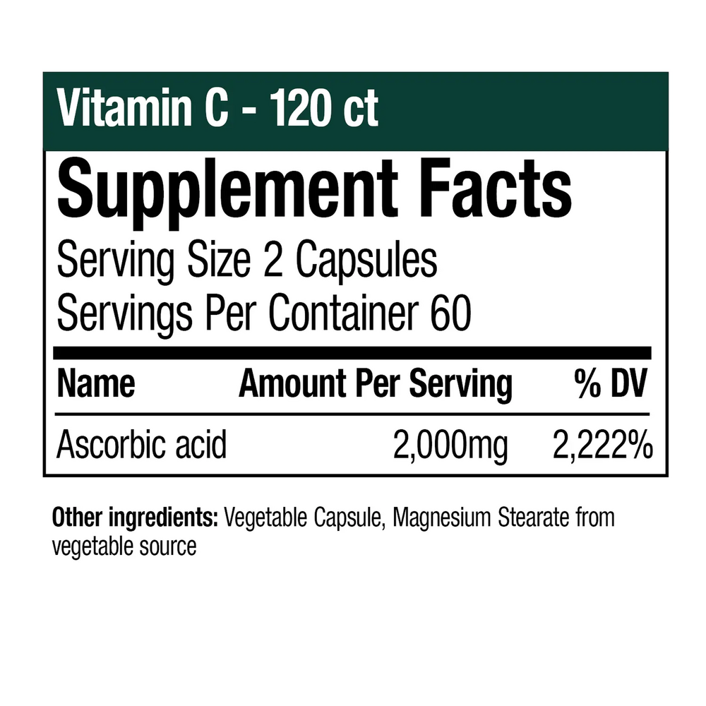 Vitamin C Supplement Facts Label