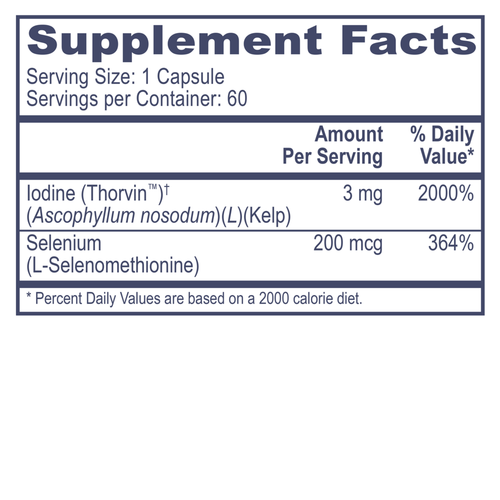 Selenometh-iodine Supplement Facts Label