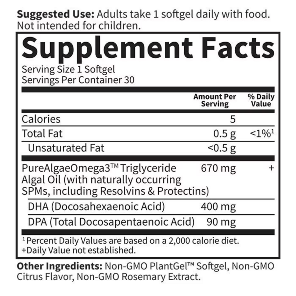 Dr. Formulated Prenatal DHA Vegan Supplement Facts Label