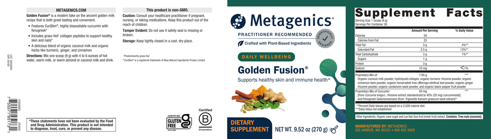 Golden Fusion Supplement Facts Label