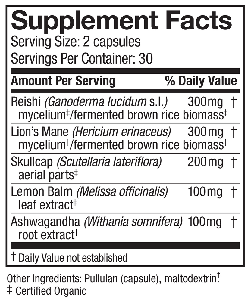 MycoBotanicals - STRESS DECOMPRESS Supplement Facts Label