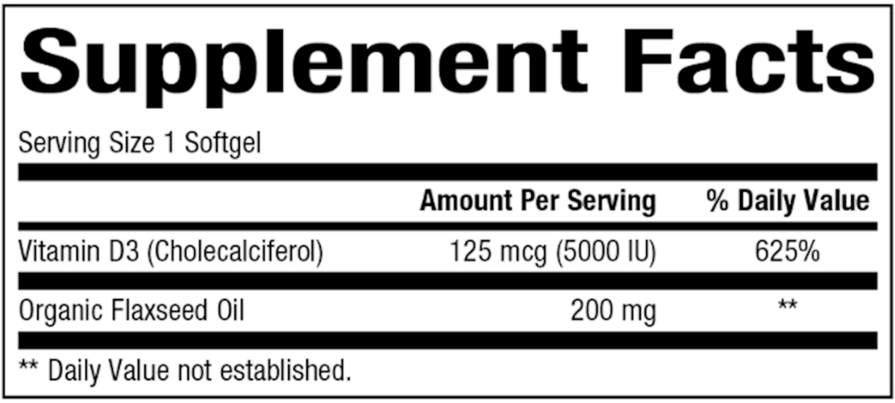 Vitamin D3 125 mcg Supplement Facts Label