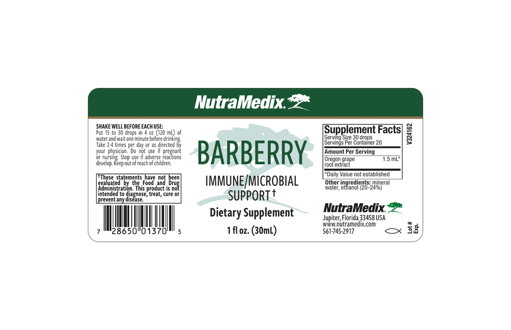 Barberry Supplement Facts Label