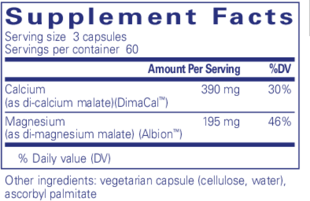 Calcium Magnesium (malate) 2:1 Supplement Facts Label