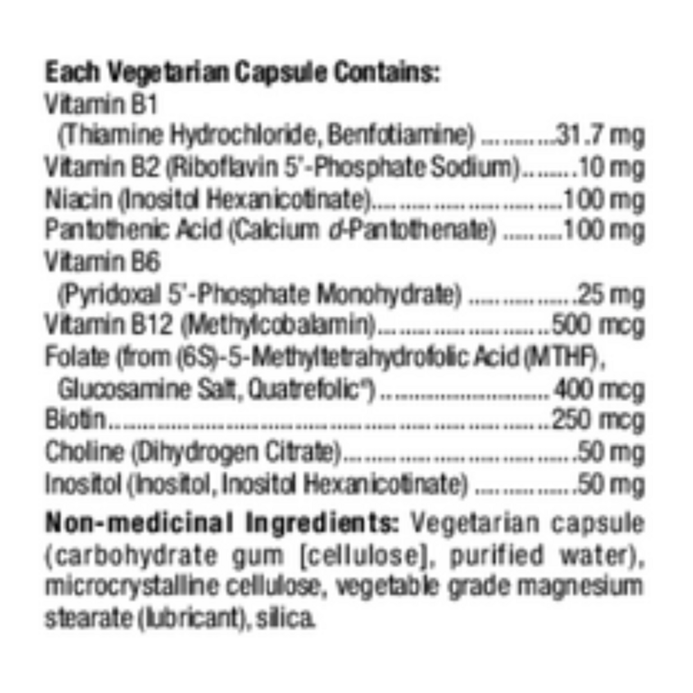Enhanced B Complex Supplement Facts Label
