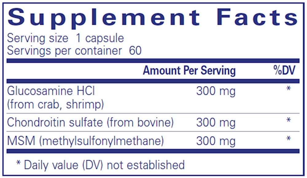 Glucosamine Chondroitin W/ MSM 60 Count Supplement Facts Label