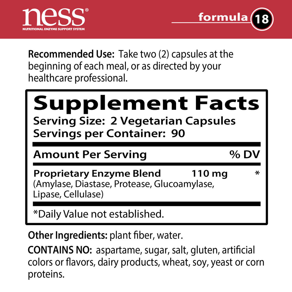 Fat Digest Formula 18 Supplement Facts Label