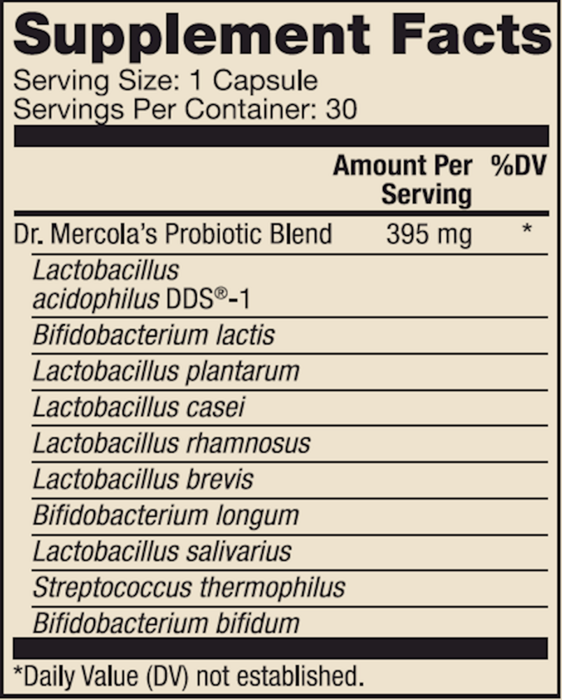 Complete Probiotics 100 Bill CFU Supplement Facts Label