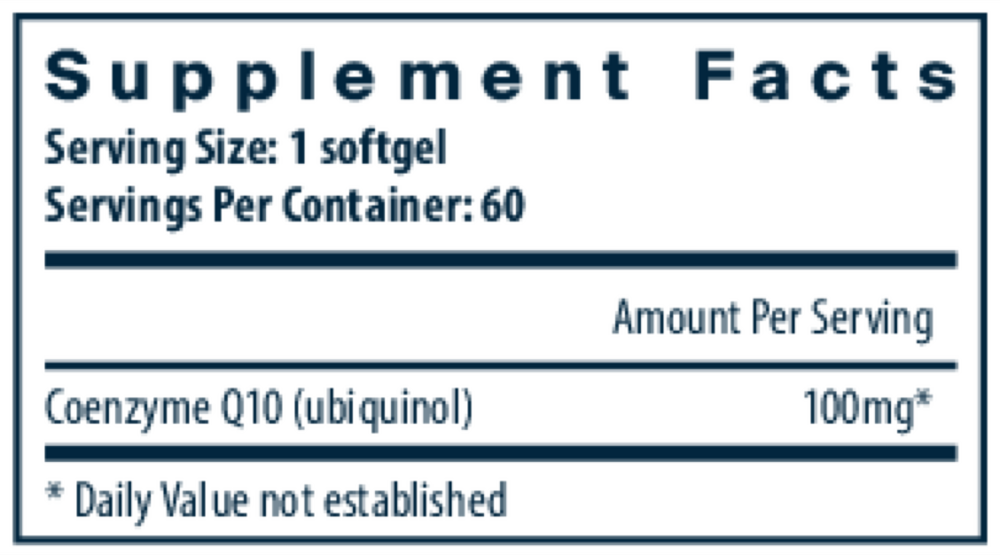 Ubiquinol CoQ10 100 mg Supplement Facts Label