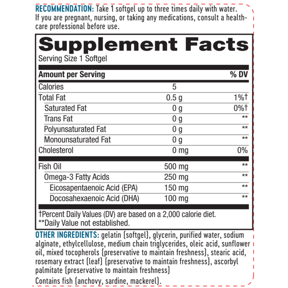 Fisol Fish Oil Softgels Supplement Facts Label