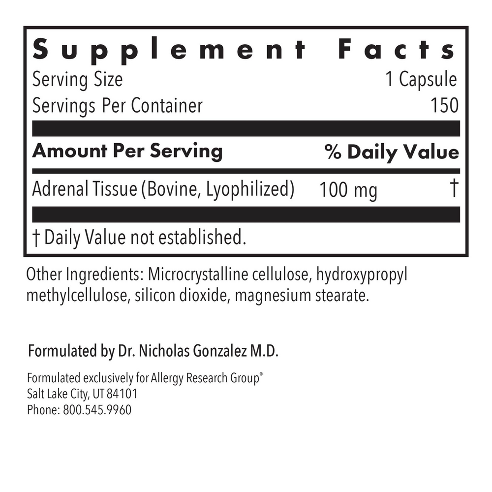 Adrenal Supplement Facts Label