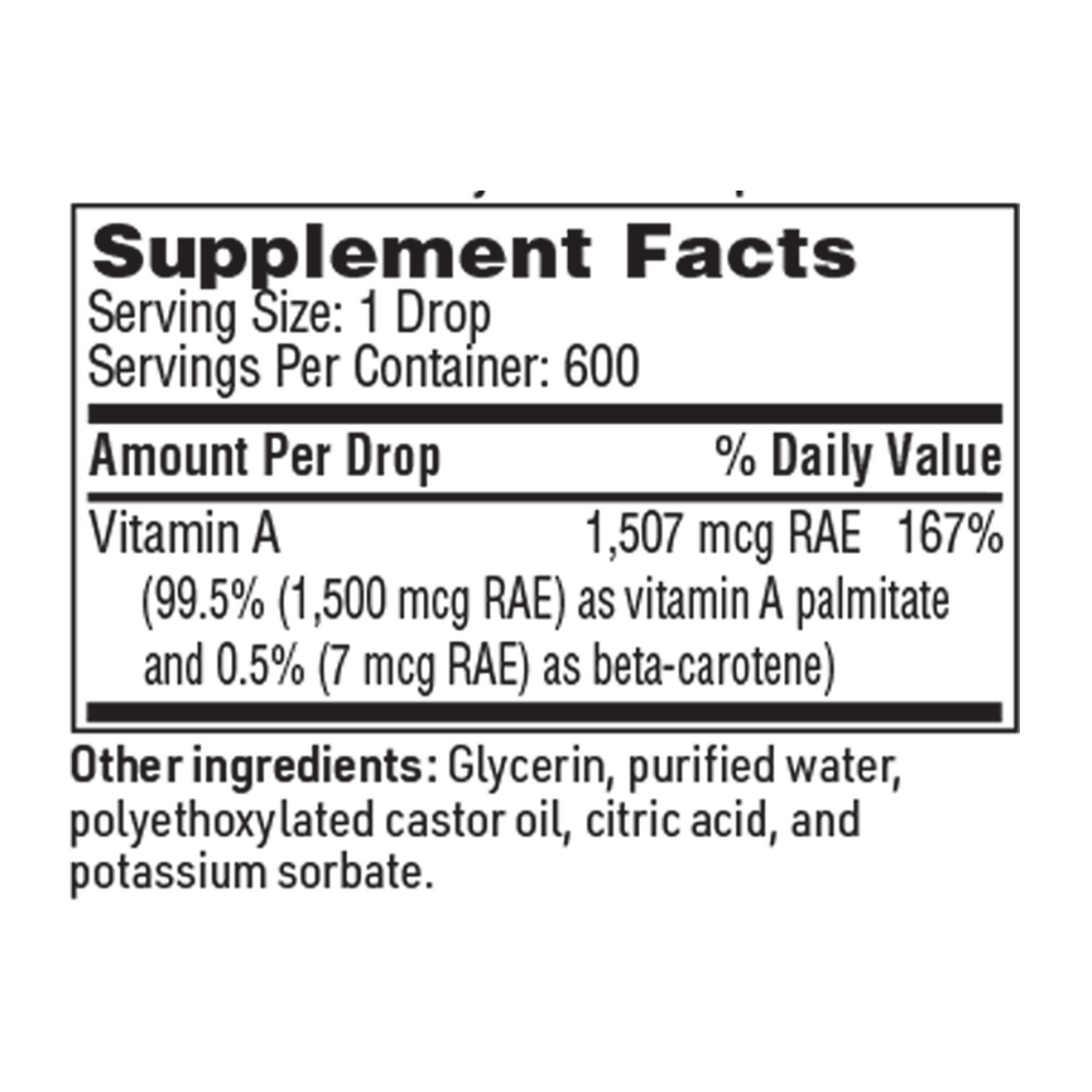 Micellized Vitamin A Supplement Facts Label
