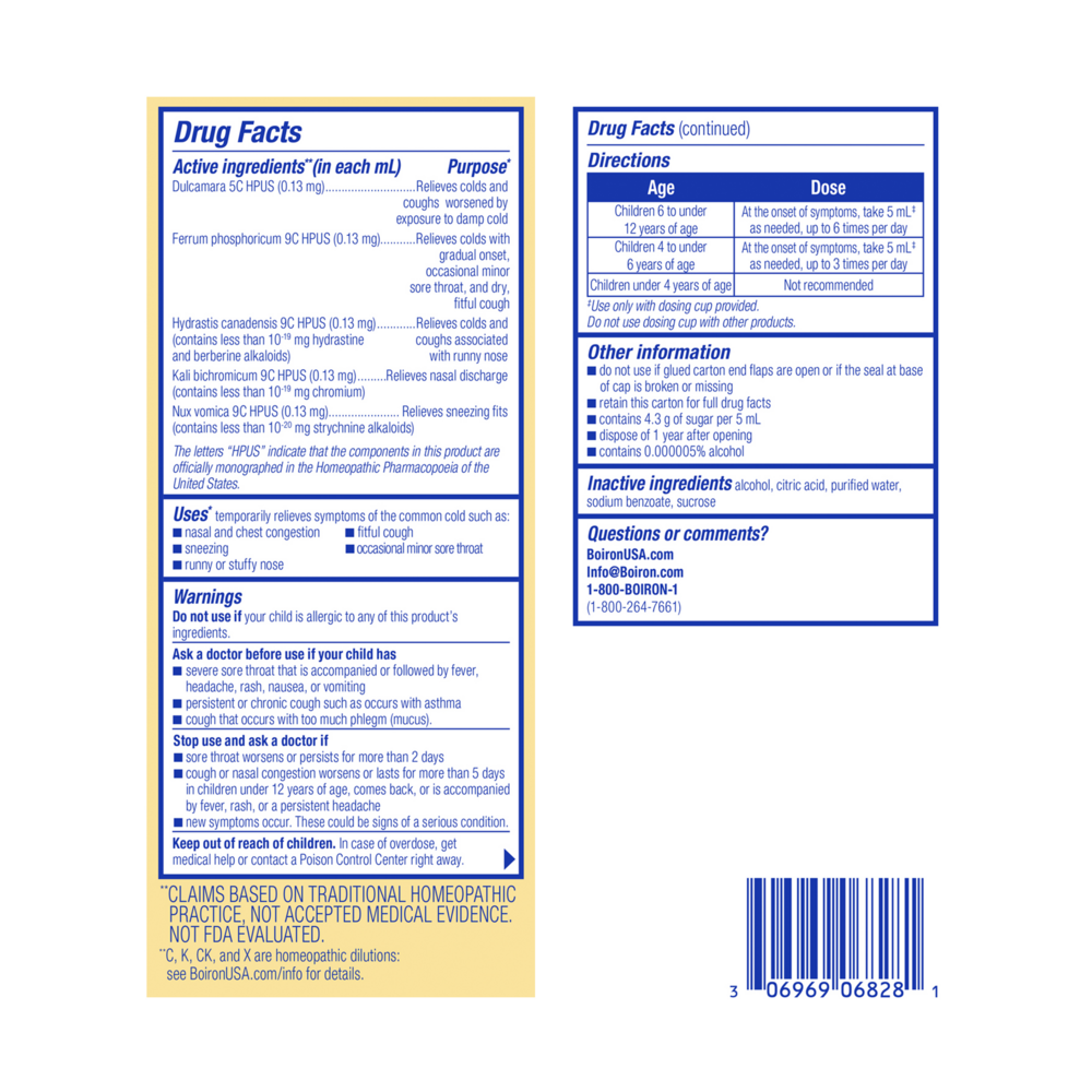 Chestal Children's Cold & Cough Supplement Facts Label