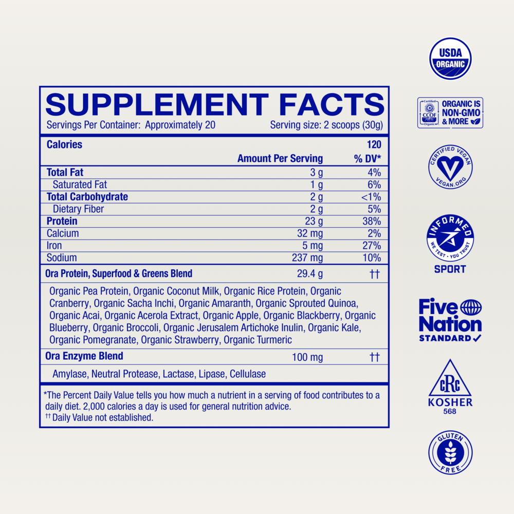 So Lean & So Clean: Organic Protein Powder Supplement Facts Label