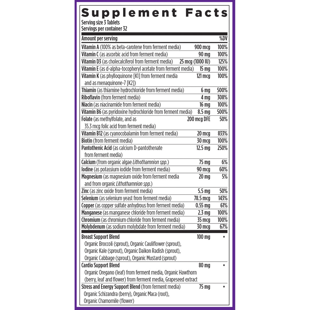 40+ Women's Advanced Multivitamin Supplement Facts Label
