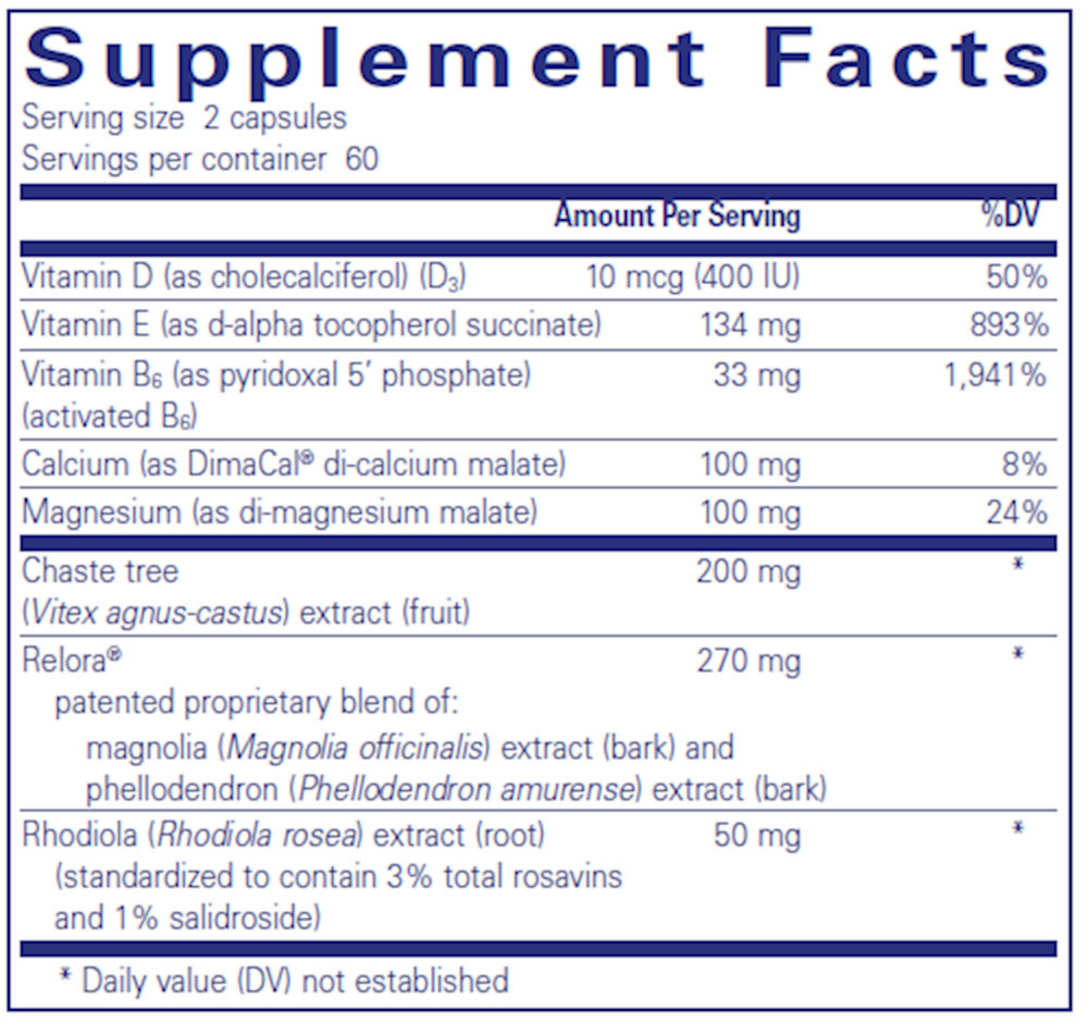 PMS Essentials (Formerly ProSoothe II) Supplement Facts Label