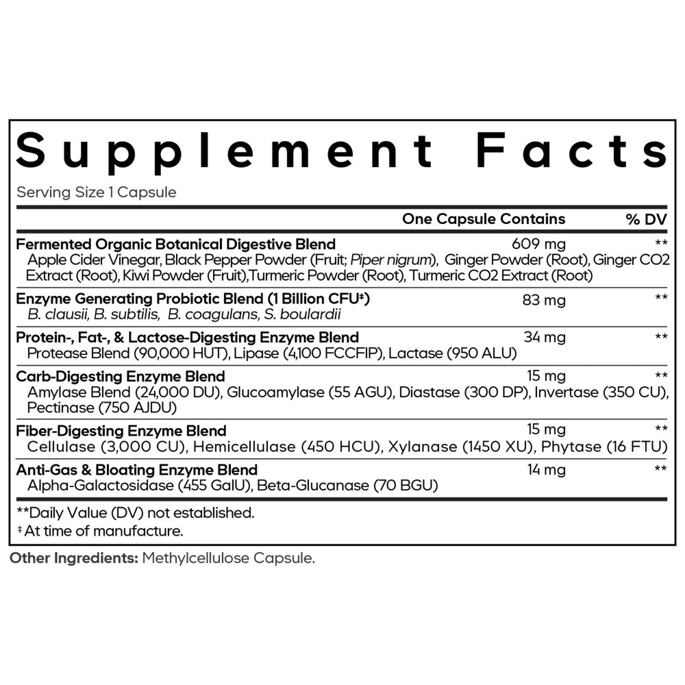 Fermented Digestive Enzymes Supplement Facts Label