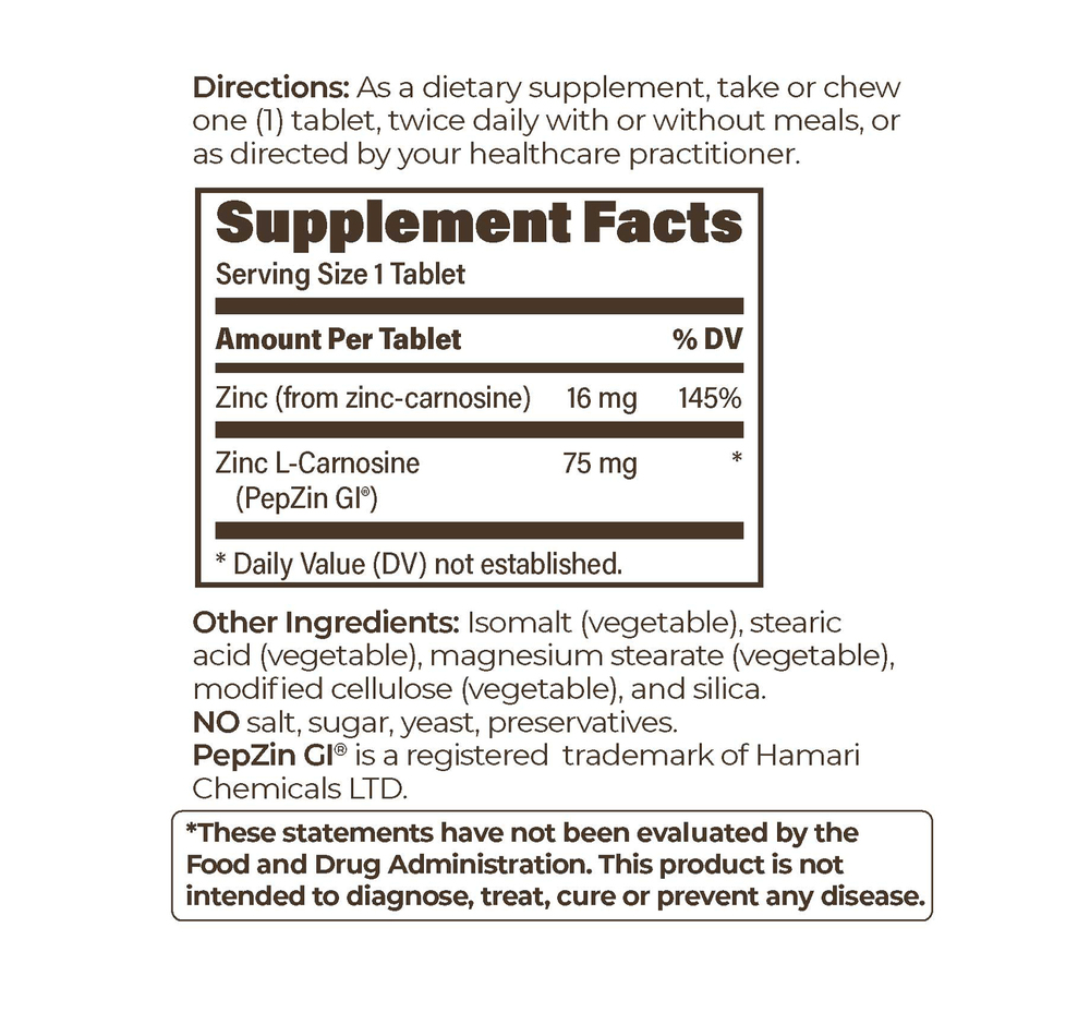 Pepzin GI Supplement Facts Label