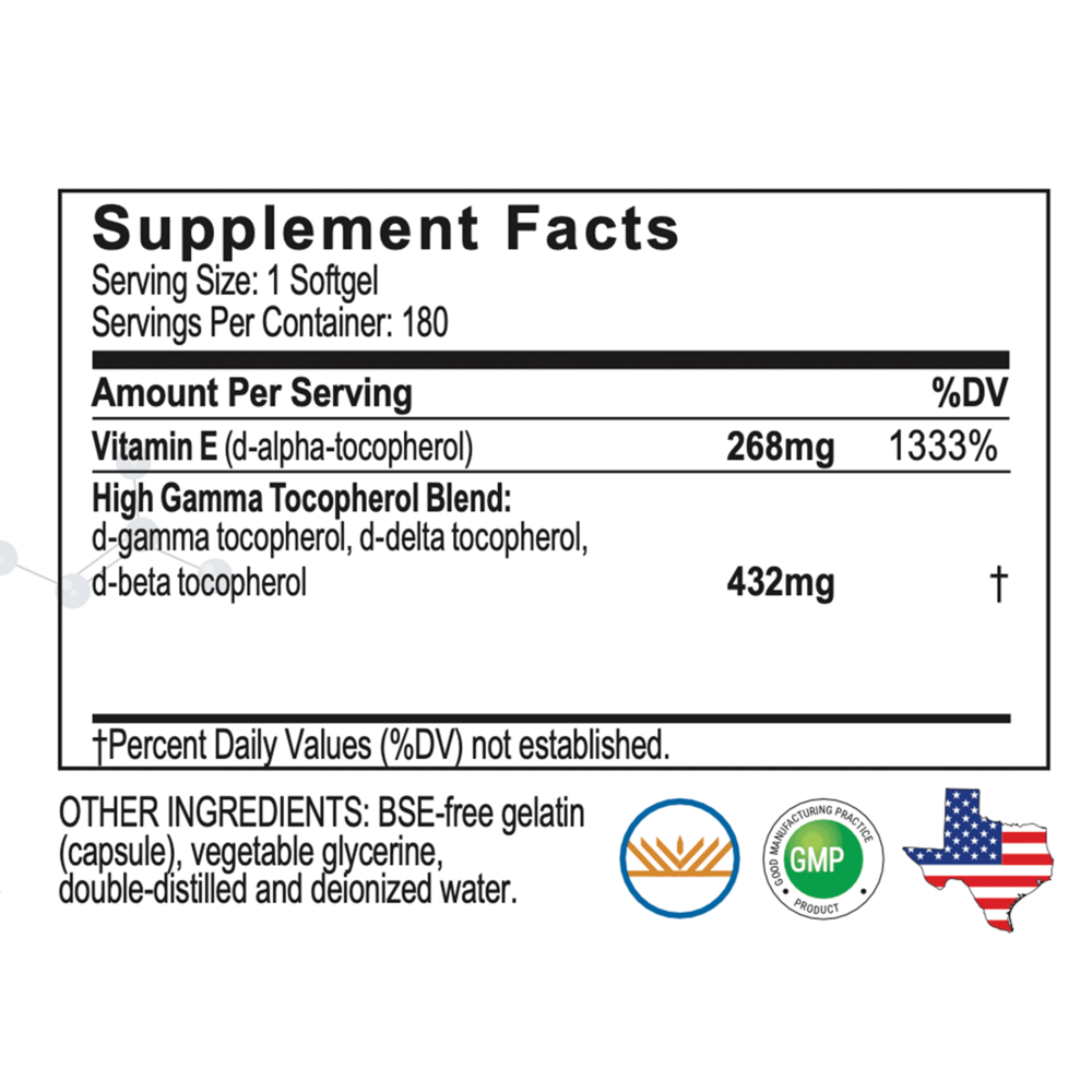 Unique E Tocopherols Supplement Facts Label
