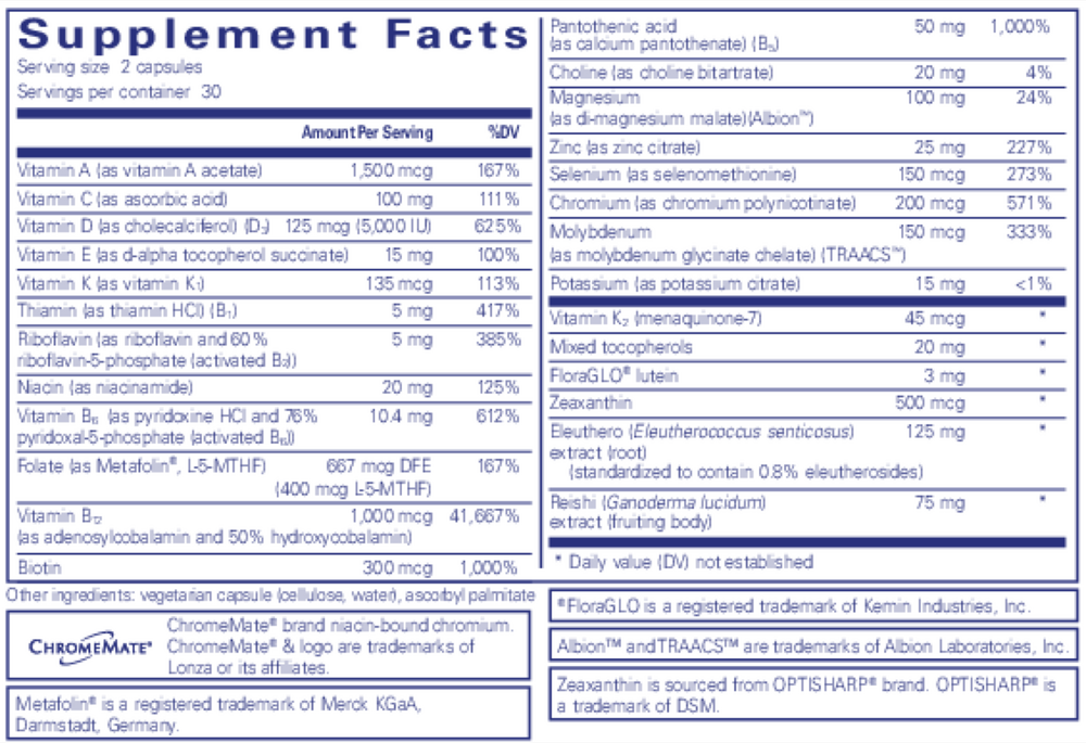 PureResponse Multivitamin Supplement Facts Label