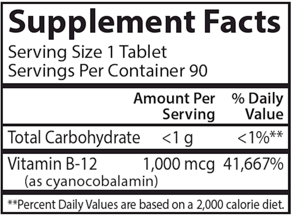 B-12 1000 mcg Supplement Facts Label