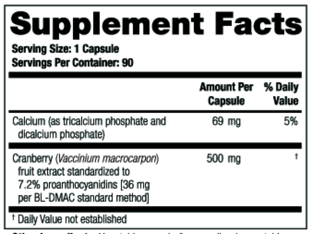 TheraCran One Capsules Supplement Facts Label