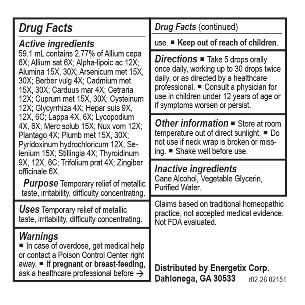 Metal-Chord Supplement Facts Label