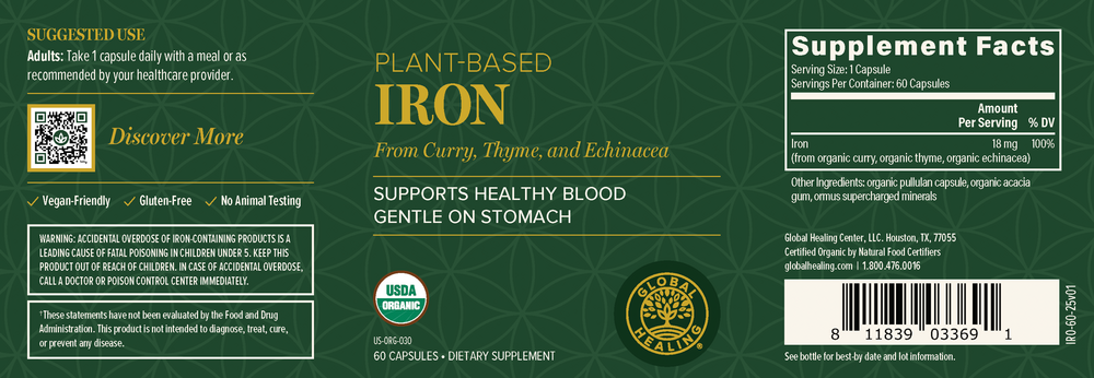 Plant-Based Iron Supplement Facts Label