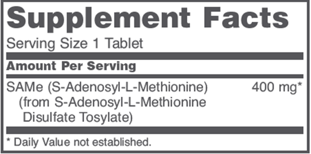 SAMe 400 mg Supplement Facts Label