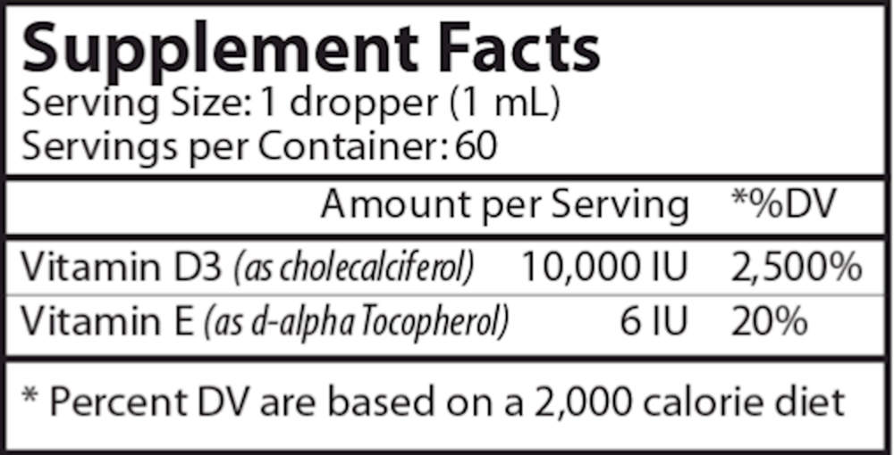 Vitamin D3 10000 IU Supplement Facts Label