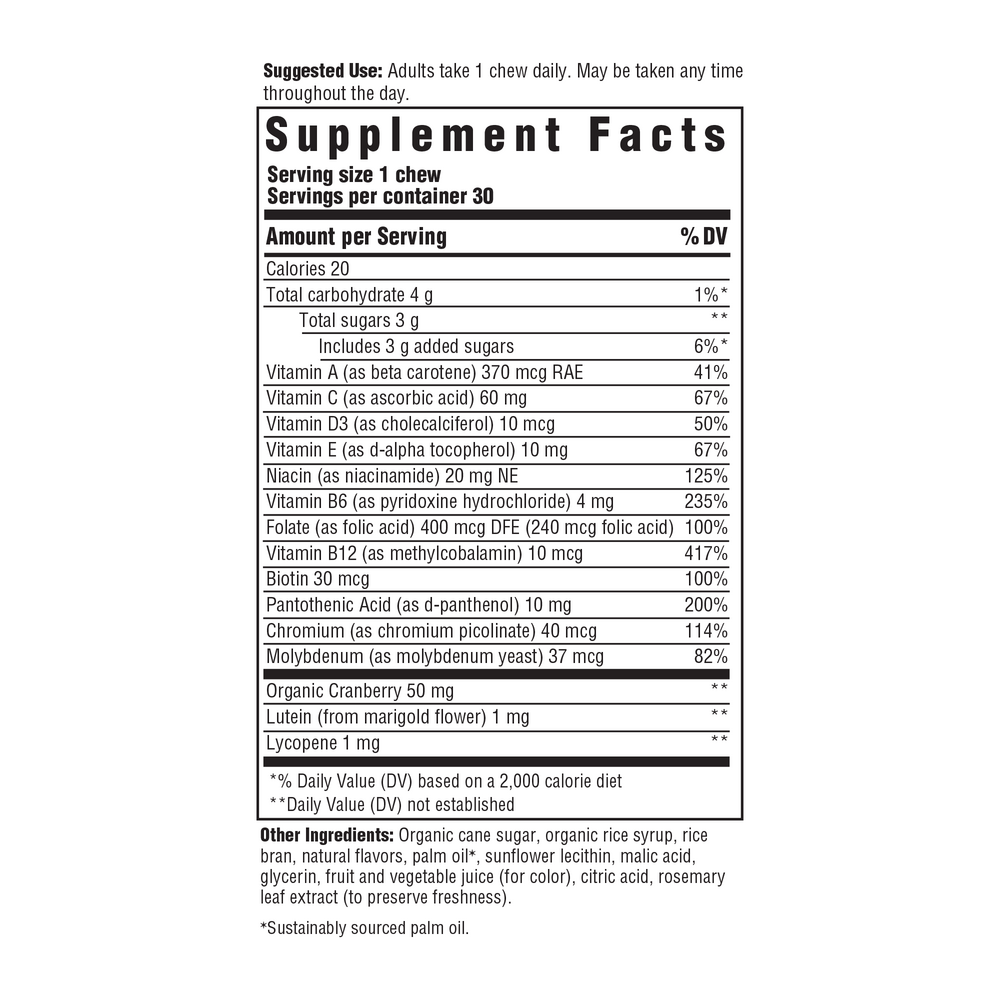 Women's Multivitamin Mixed Berry Supplement Facts Label